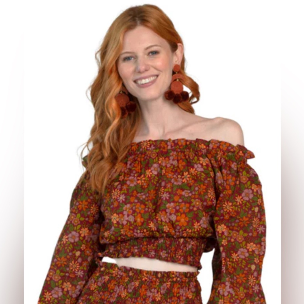 OLIVIA JAMES the Label Gia Off Shoulder Peasant Boho Festival Crop Top Size XS